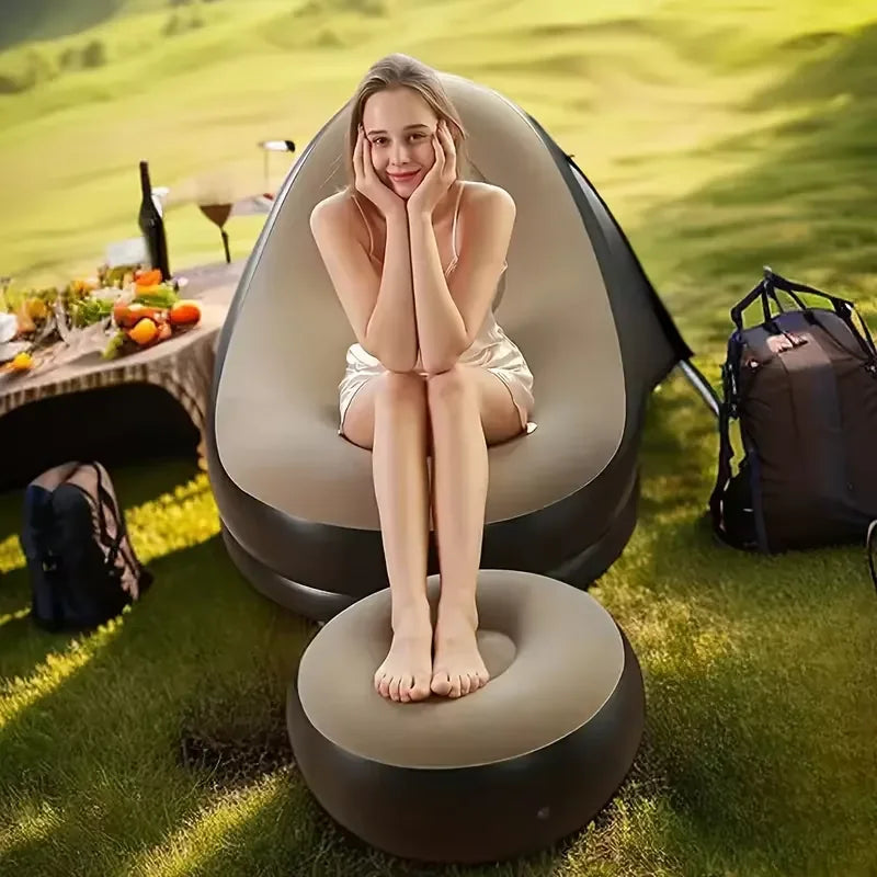 Silla Puff Inflable con Reposapiés – Cómoda, Portátil y Fácil de Guardar