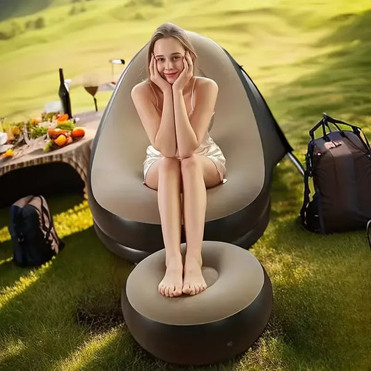 Silla Puff Inflable con Reposapiés – Cómoda, Portátil y Fácil de Guardar
