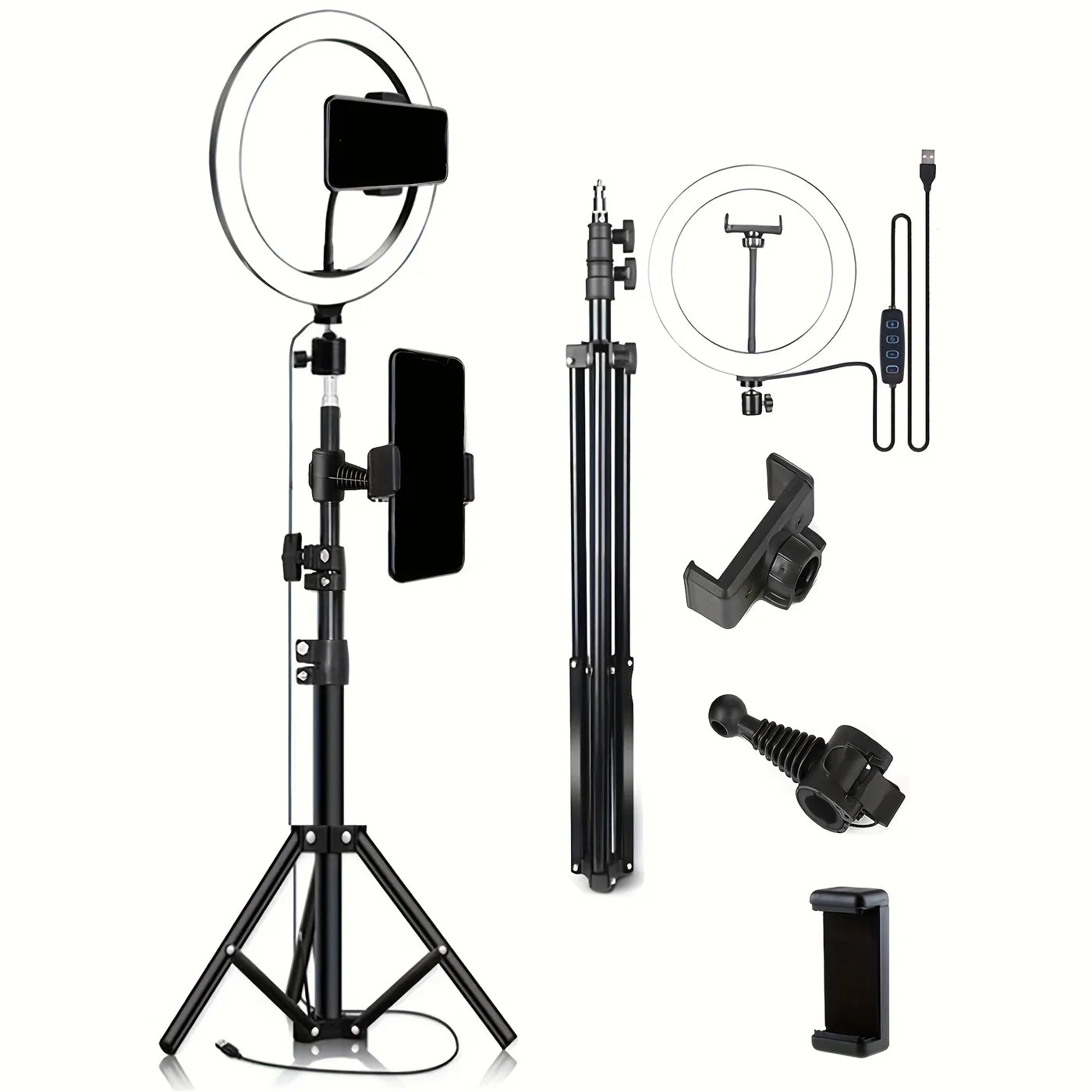 Kit de Luz LED RGB 10” con Trípode Ajustable y Soporte para Celular
