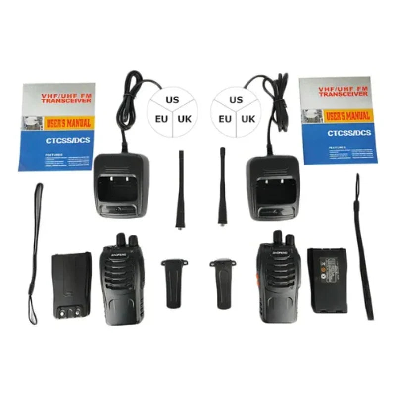 Kit x2 Radios Comunicadores UHF 16 Canales con Auriculares para Trabajo y Seguridad