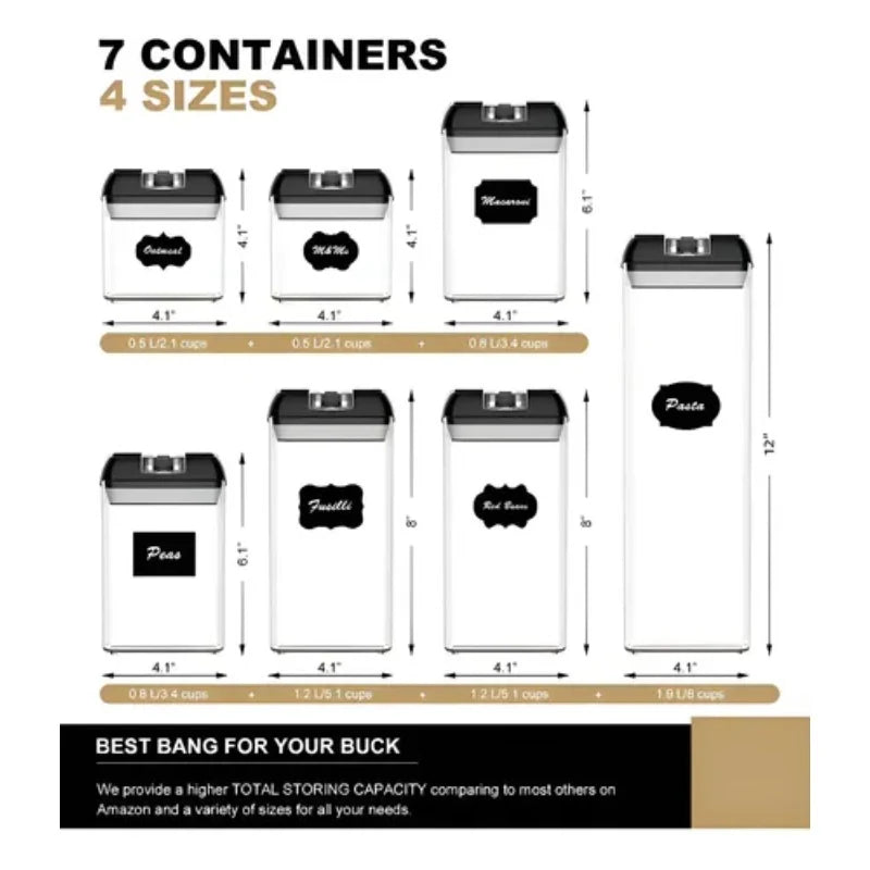 Set x7 Contenedores Herméticos para Despensa – Organiza Pasta, Granos y Especias