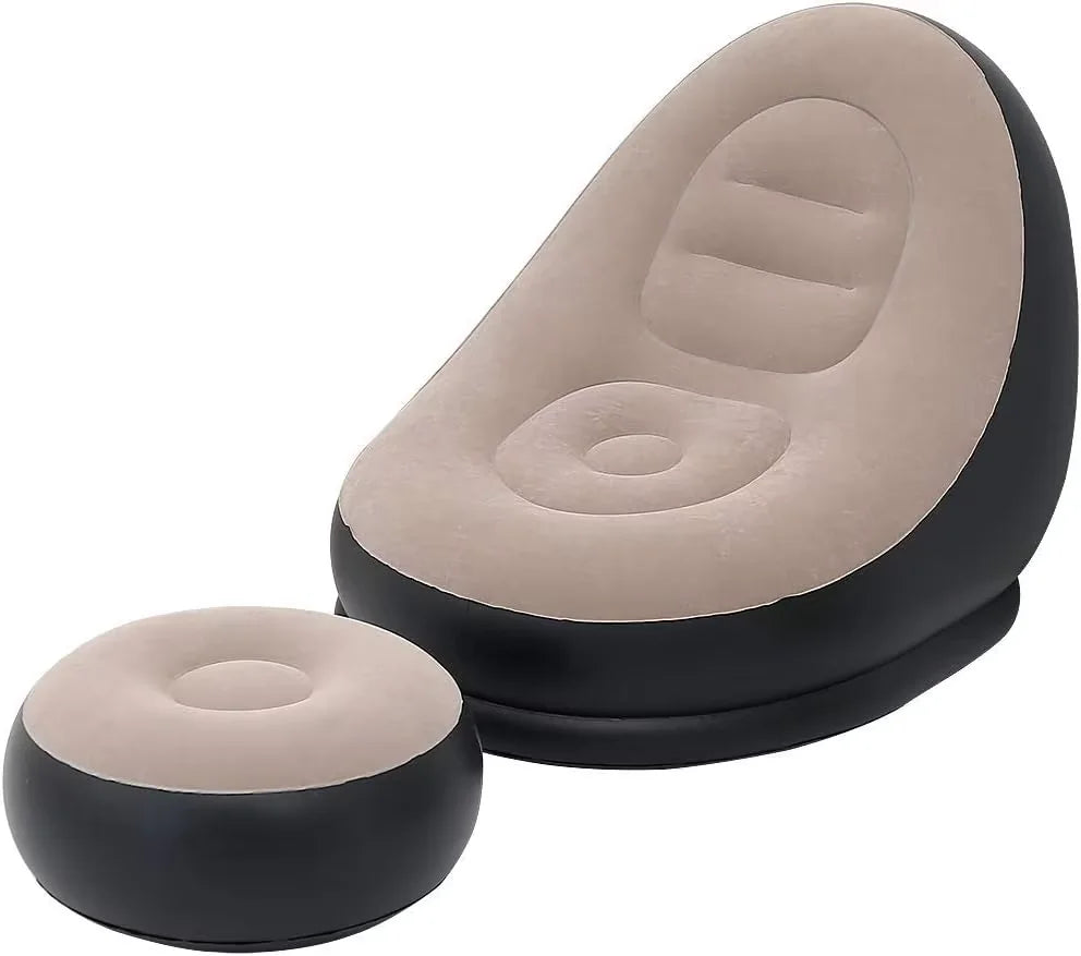 Silla Puff Inflable con Reposapiés – Cómoda, Portátil y Fácil de Guardar
