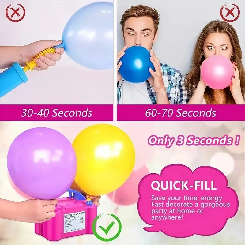 Bomba Eléctrica para Inflar Globos con Doble Boquilla – Fiestas y Decoraciones
