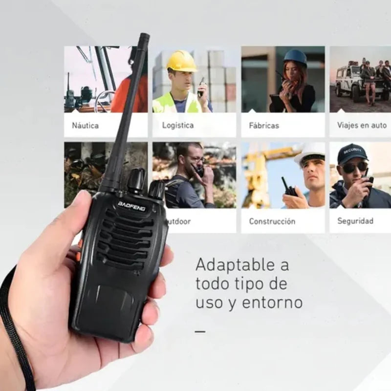 Kit x2 Radios Comunicadores UHF 16 Canales con Auriculares para Trabajo y Seguridad