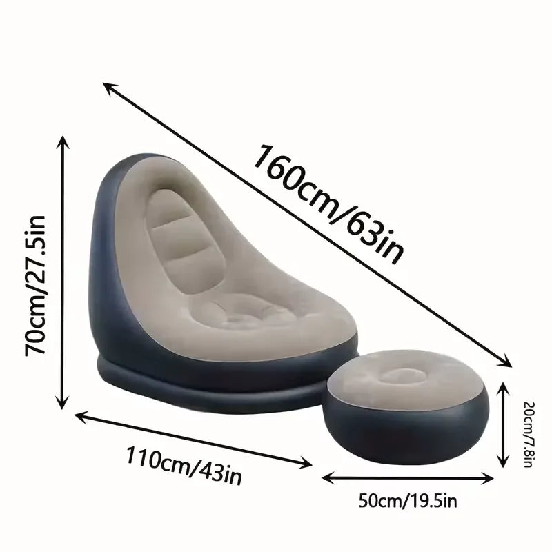 Silla Puff Inflable con Reposapiés – Cómoda, Portátil y Fácil de Guardar