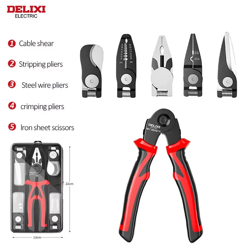 Alicate Pelacables 5 en 1 con Cabezales Intercambiables
