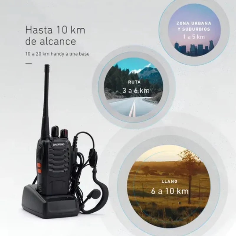 Kit x2 Radios Comunicadores UHF 16 Canales con Auriculares para Trabajo y Seguridad
