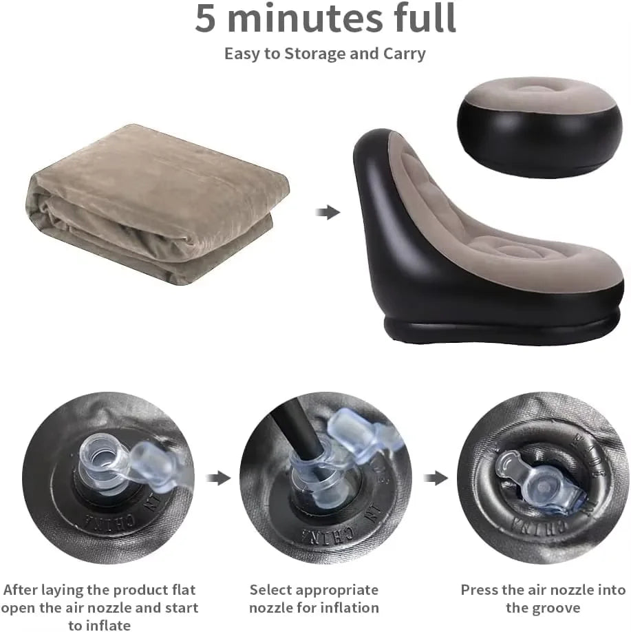 Silla Puff Inflable con Reposapiés – Cómoda, Portátil y Fácil de Guardar