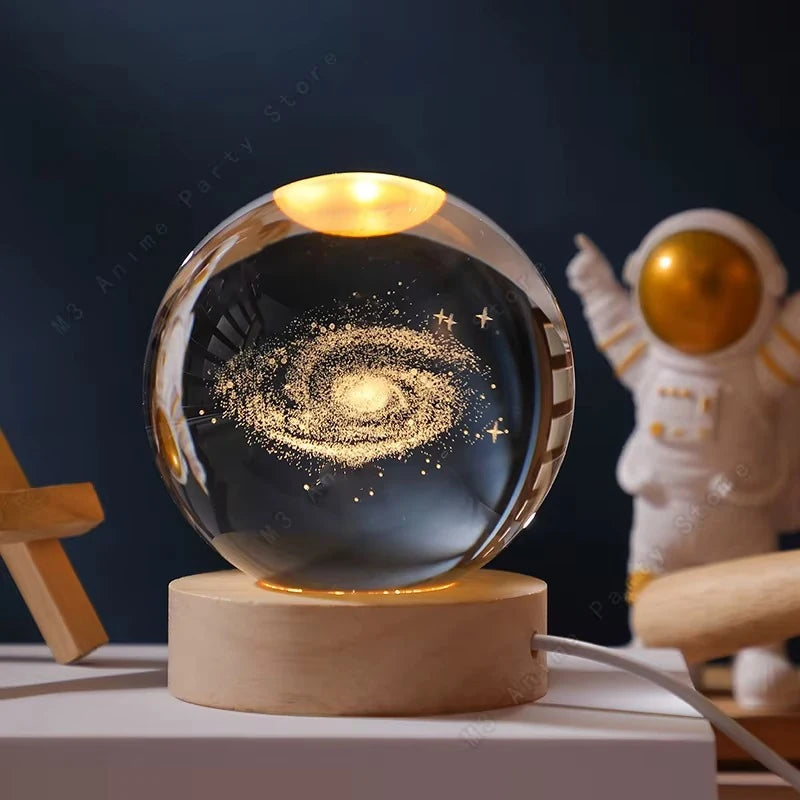 Lámpara de Cristal 3D Saturno con Base LED USB