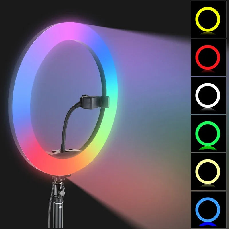 Kit de Luz LED RGB 10” con Trípode Ajustable y Soporte para Celular