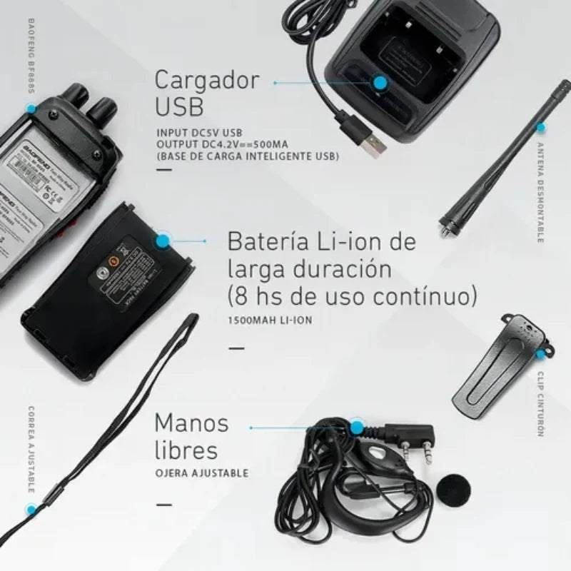 Kit x2 Radios Comunicadores UHF 16 Canales con Auriculares para Trabajo y Seguridad