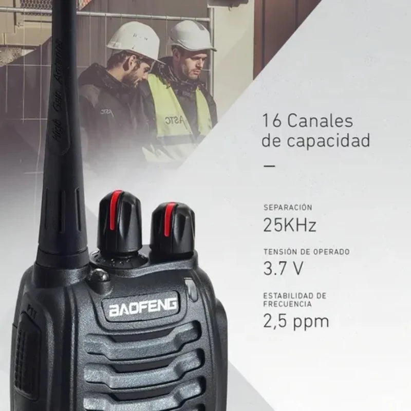 Kit x2 Radios Comunicadores UHF 16 Canales con Auriculares para Trabajo y Seguridad