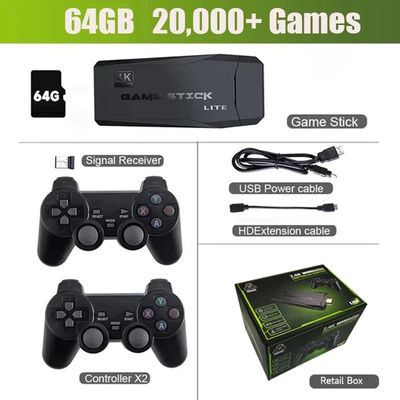 Consola Retro Game Stick 4K HDMI con 2 Controles Inalámbricos para TV